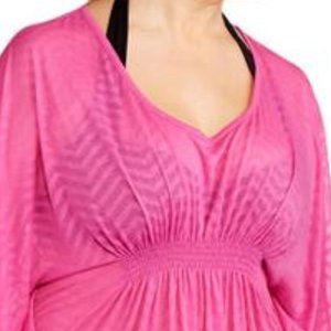 new Pink Swimsuit Cover Up Semi Sheer Stretch CATALINA Swimwear Robe M L XL
